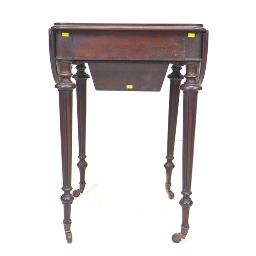 306 - An early Victorian mahogany sewing table, plum pudding mahogany veneered square top with rounded cor... 