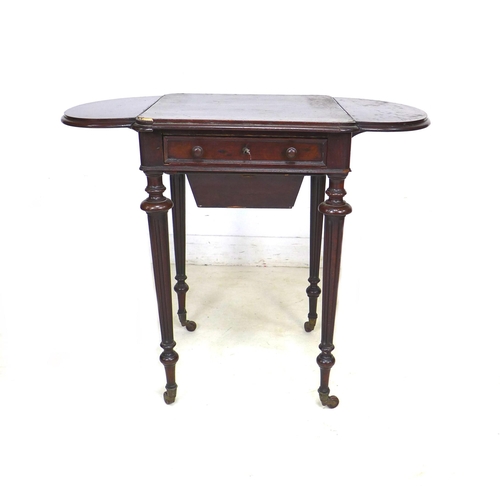 306 - An early Victorian mahogany sewing table, plum pudding mahogany veneered square top with rounded cor... 