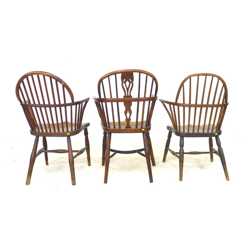 328 - A group of three 18th century low back Windsor armchairs, comprising a Georgian elm and yew Windsor ... 