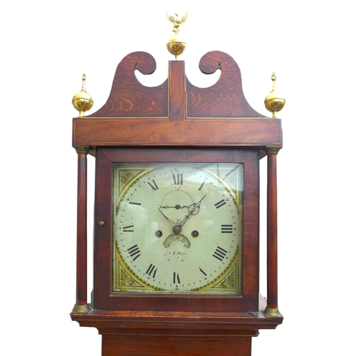 330 - An early 19th century oak and crossbanded long case clock, twin train 8-day movement striking on a b... 