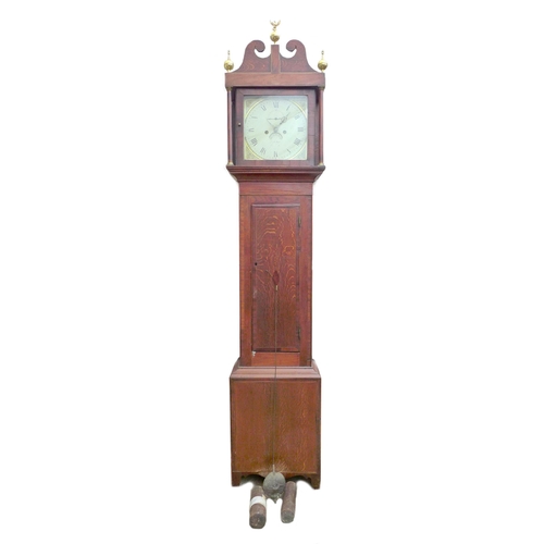 330 - An early 19th century oak and crossbanded long case clock, twin train 8-day movement striking on a b... 