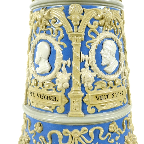 34 - A Villeroy & Boch Mettlach pottery exhibition style vase and cover, circa 1910, moulded in relief wi... 