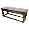 An oak refectory table, parts 17th century and later, likely made up in the 1980s, the six plank rec... 