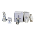 A group of Lladro porcelain figures, comprising 'Puppet Show', 5736, 15cm high, boxed, 'Thinker Litt... 