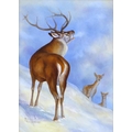 M. Woodhouse (British, 20th century): a painted porcelain plaque, depicting a bellowing stag and two... 