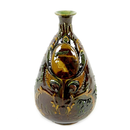 41 - A rare Art Nouveau Doulton Burslem pottery Holbein Ware vase, circa 1900, of pear from with narrow n... 