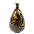 A rare Art Nouveau Doulton Burslem pottery Holbein Ware vase, circa 1900, of pear from with narrow n... 