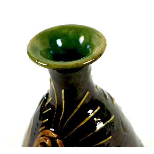 41 - A rare Art Nouveau Doulton Burslem pottery Holbein Ware vase, circa 1900, of pear from with narrow n... 
