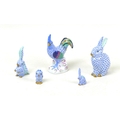 Five Herend hand painted porcelain animal figurines, comprising a cockerel, 11 by 6 by 14cm high, a ... 