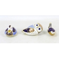 Three Royal Crown Derby paperweights, modelled as a blue owl, 7cm high, a duck, 7cm high, and a wren... 