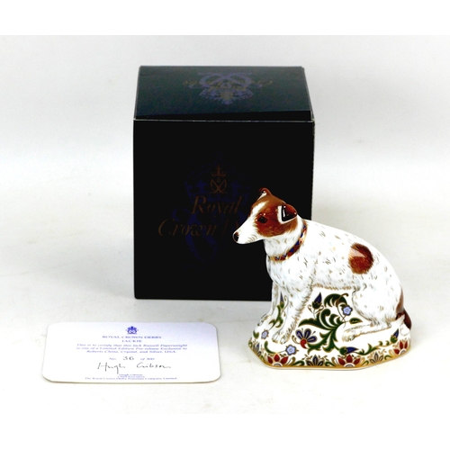 56 - A pre-release limited edition Royal Crown Derby paperweight, modelled as 'Jackie Jack Russell', pre-... 