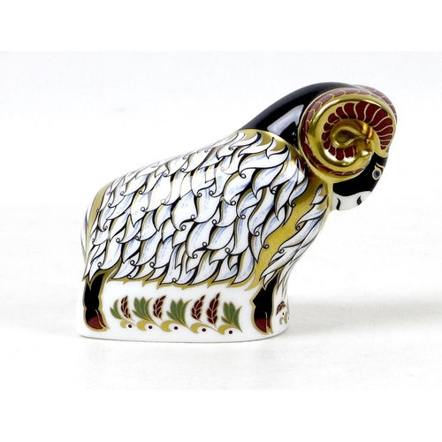 59 - A Royal Crown Derby paperweight, modelled as the 'Derby Ram', with gold stopper and bearing maker's ... 
