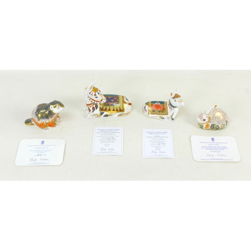 60 - Four limited edition Royal Crown Derby paperweights, modelled as a Rowsley Rabbit, 311/500, 7.5cm hi... 