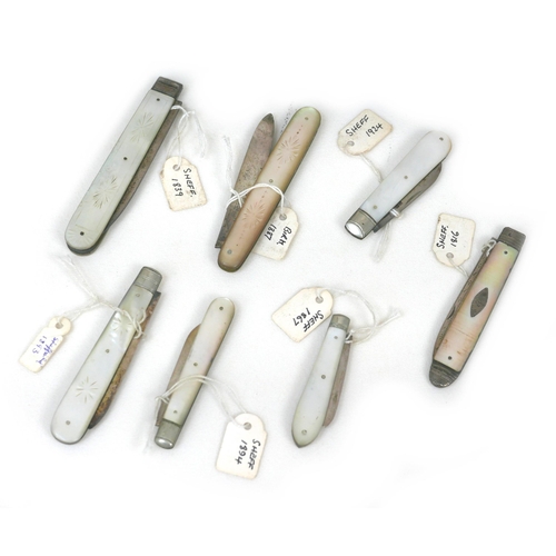 80 - A group of collectables including seven Georgian and later silver penknives with mother of pearl han... 