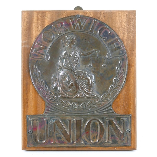 81 - A Victorian pressed metal insurance plaque, 'Norwich Union' Fire Insurance Society Fire Mark, the le... 