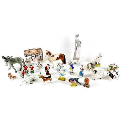 9 - A collection of ceramic animal figurines, including a Beswick horse, 16.5cm high, a Staffordshire 'S... 