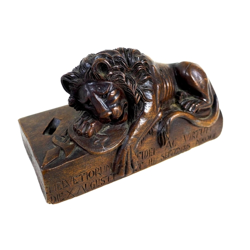 93 - After Bertel Thorvaldsen (Danish, 1770-1844): a Lion of Lucerne wood carving, a commemoration of the... 