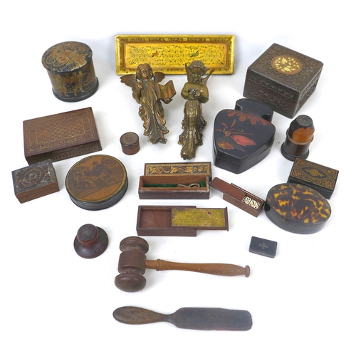 96 - A collection of 19th century and later collectables, including two brass Angel figural mounts, large... 