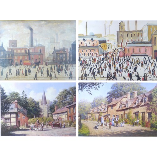 170 - A group of four large prints, two after Lowry, including 'Coming Home from Mill', 55 by 70cm high, f... 