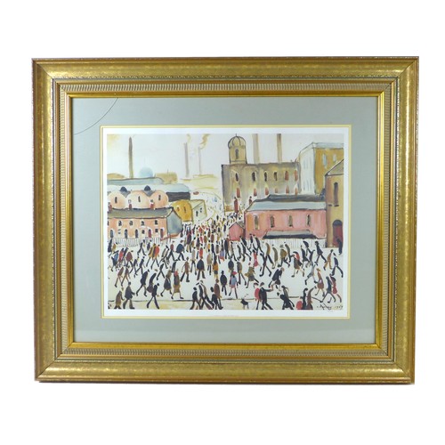 170 - A group of four large prints, two after Lowry, including 'Coming Home from Mill', 55 by 70cm high, f... 