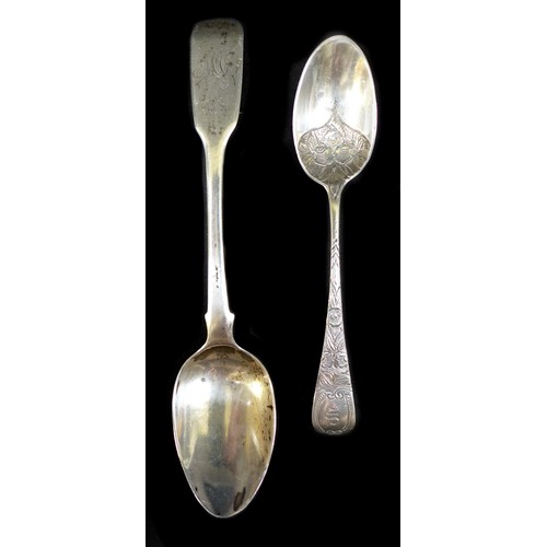 11 - A collection of Georgian and later silver, including a George IV fiddle teaspoon, with initials 'MC'... 