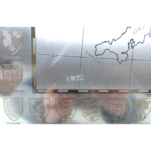 18 - The Silver Map of Great Britain, Danbury Mint, 1978, etched with the boundary lines and coats of arm... 