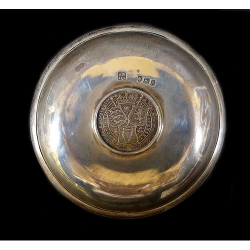 1 - A Samson Morden & Co silver commemorative tray, in set with a Victorian florin, engraved 'The Last C... 