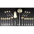A collection of Russian white metal flatware, stamped 'Женева' (Geneva) and '84' suggesting 875 grad... 