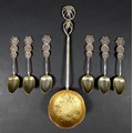 A collection of 20th century Chinese silver flatware, comprising a serving spoon, with cinquefoil sp... 
