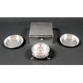A group of four small silver items, comprising an Edwardian silver cigarette box, engraved initials ... 