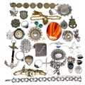 A collection of silver and white metal jewellery, including an RAF enamel tie pin, 5cm wide, a marca... 