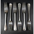 A set of six Victorian silver forks, Old English pattern, terminals engraved with an armorial crest'... 