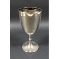 A Victorian silver trophy cup or chalice, with plain unengraved bowl, knopped stem and circular foot... 