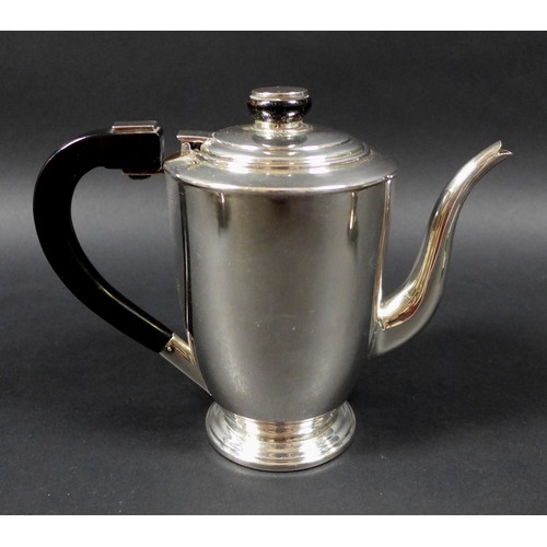36 - An Art Deco Anglo-Indian silver three piece bachelors tea service, circa 1925, of tapering cylindric... 