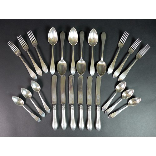 47 - A suite of late 19th century Latvian 875 grade silver and Swedish steel cutlery, by Carl Theodor Bey... 