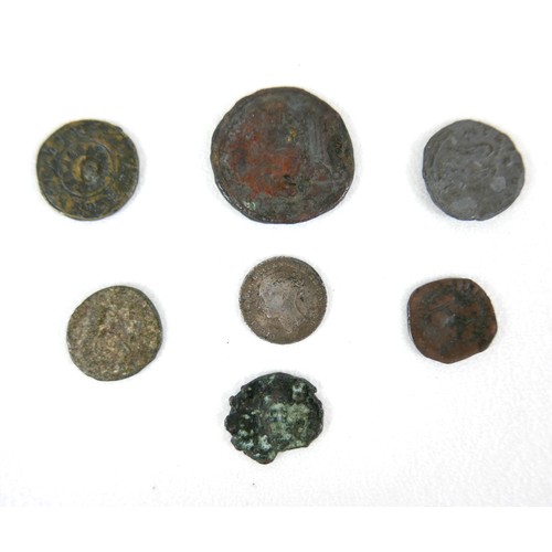 52 - A group of ancient hammered coins, including bronze and silver examples, a Henry VII Canterbury half... 