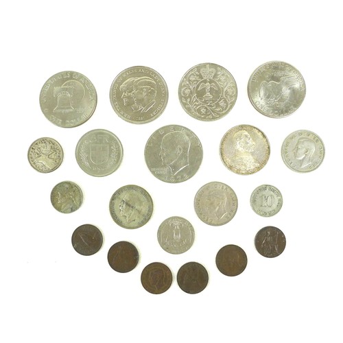 49 - A small group of coins and tokens, including one inscribed 'To Hanover', a/f drilled, and commemorat... 