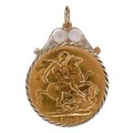 A Victoria 'veiled head' gold sovereign, 1890, in unmarked gold mount, 22.3mm diameter, 8.8g total.