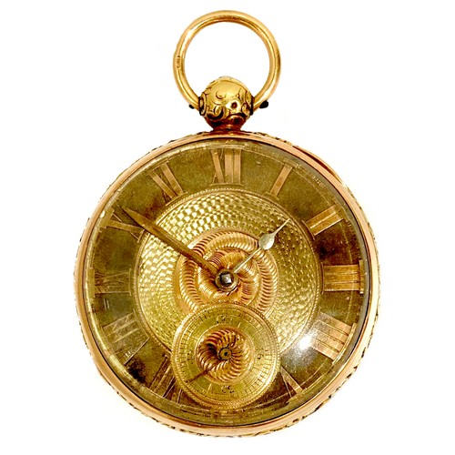 91 - A George IV 18ct gold verge fusee pocket watch, open faced, key wind, foliate and engine turned deco... 
