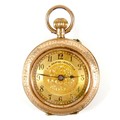 A Victorian 14ct gold lady's pocket watch, keyless wind, open faced, with engraved floral dial signe... 