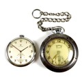 A Cyma Swiss steel cased open faced pocket watch, keyless wind, coppered Arabic numerals to silvered... 