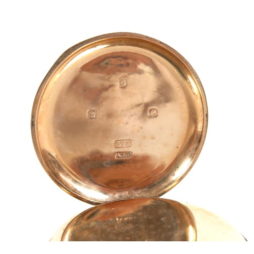 89 - A 9ct gold Waltham half hunter pocket watch, circa 1910, keyless wind, the white enamel dial with bl... 