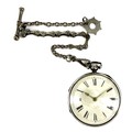 A Victorian silver cased verge fusee pocket watch, key wind, the circular white enamel dial with bla... 