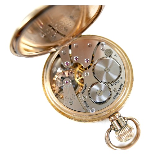 80 - A Vertex Revue gold plated open faced pocket watch, circa 1980, keyless wind, white dial with black ... 