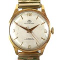 A vintage Bucherer 18ct gold cased gentleman's wristwatch, circa 1970, circular silvered dial with m... 