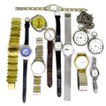A group of watches, comprising two silver pocket watches, both boxed, and ten wristwatches, includin... 