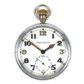 A Jaeger LeCoultre chrome plated pocket watch, circa 1940, keyless wind with black and luminous Arab... 