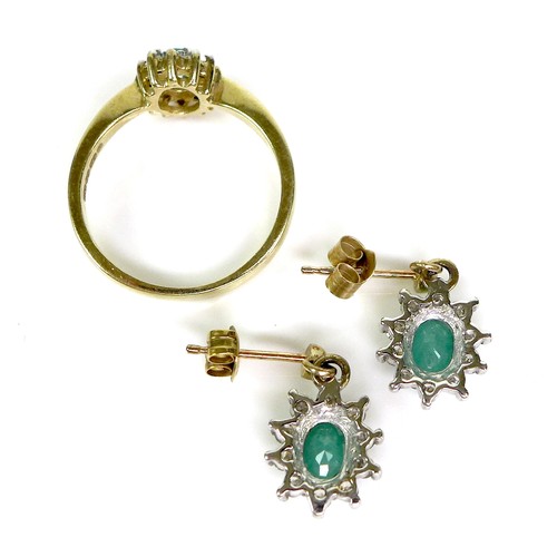 115 - A pair of 9ct gold, diamond and Colombian emerald drop earrings, 1.5cm including drop, together with... 