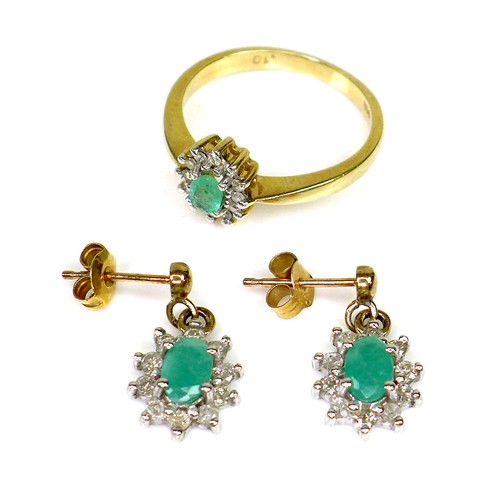 115 - A pair of 9ct gold, diamond and Colombian emerald drop earrings, 1.5cm including drop, together with... 