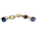 A group of five Gems TV and Gemporia 9ct gold rings, comprising Kolum kunzite and diamond, London bl... 
